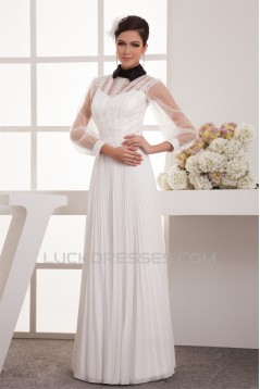 Chiffon Fine Netting A-Line Long Sleeve Beaded Lace Wedding Dresses 2030654