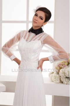 Chiffon Fine Netting A-Line Long Sleeve Beaded Lace Wedding Dresses 2030654