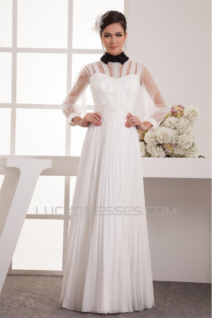 Chiffon Fine Netting A-Line Long Sleeve Beaded Lace Wedding Dresses 2030654