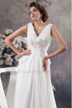 Chiffon Silk like Satin Sleeveless V-Neck Reception Wedding Dresses 2030657