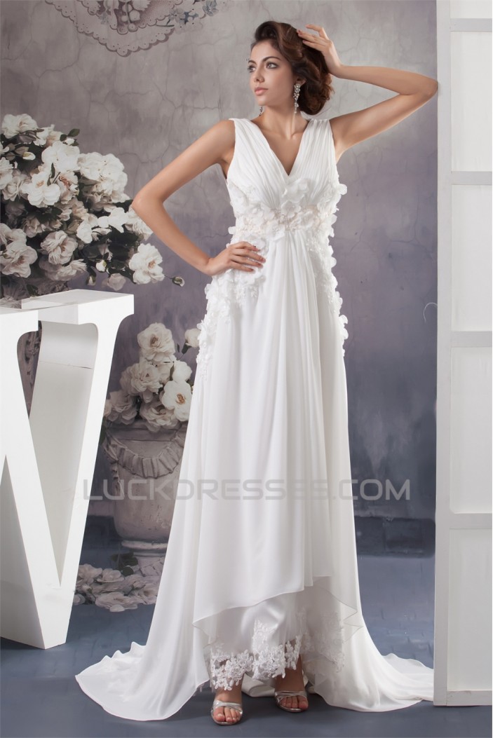 Chiffon Silk like Satin Sleeveless V-Neck Reception Wedding Dresses 2030657
