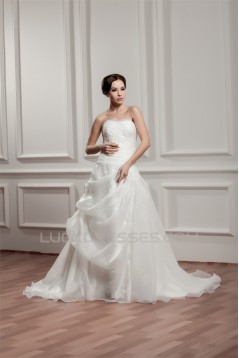 Elegant A-Line Strapless Satin Sleeveless Best Wedding Dresses 2030664