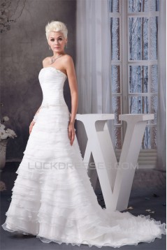 Elegant Satin Strapless Sleeveless A-Line Best Wedding Dresses 2030668