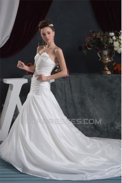 Fantastic A-Line Satin Taffeta Sweetheart Sleeveless Wedding Dresses 2030679