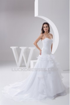 Fantastic A-Line Spaghetti Straps Sleeveless Satin Wedding Dresses 2030685