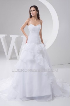 Fantastic A-Line Spaghetti Straps Sleeveless Satin Wedding Dresses 2030685