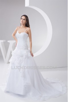 Fantastic A-Line Spaghetti Straps Sleeveless Satin Wedding Dresses 2030685