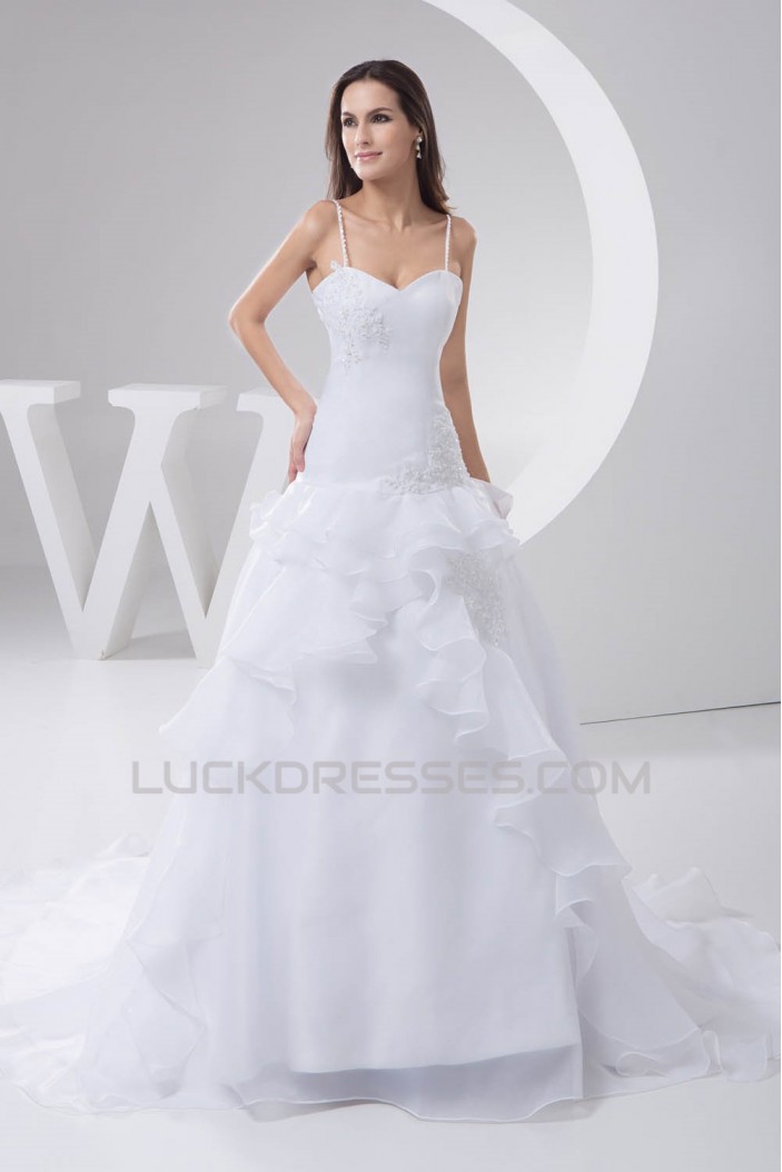 Fantastic A-Line Spaghetti Straps Sleeveless Satin Wedding Dresses 2030685