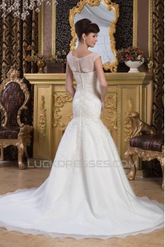 Fantastic Beaded Lace Sleeveless Portrait Wedding Dresses 2030687