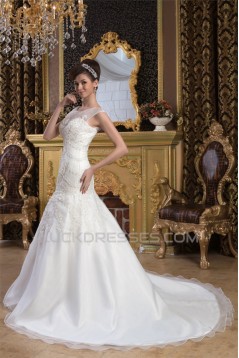 Fantastic Beaded Lace Sleeveless Portrait Wedding Dresses 2030687