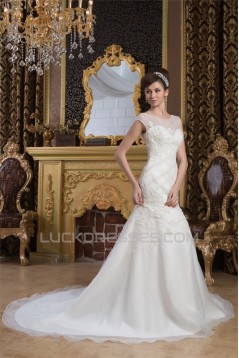 Fantastic Beaded Lace Sleeveless Portrait Wedding Dresses 2030687