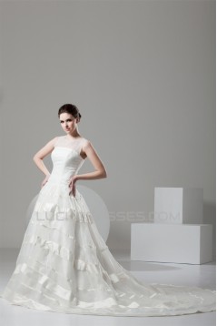 Fantastic Satin Organza A-Line Scoop Wedding Dresses 2030688