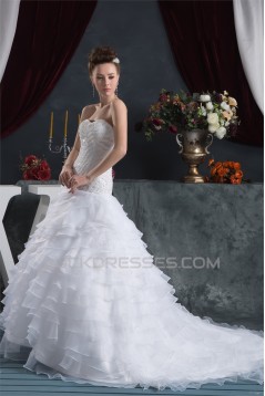 Fantastic Satin Organza Ball Gown Sleeveless Sweetheart Beaded Wedding Dresses 2030690