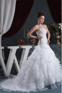 Fantastic Satin Organza Ball Gown Sleeveless Sweetheart Beaded Wedding Dresses 2030690