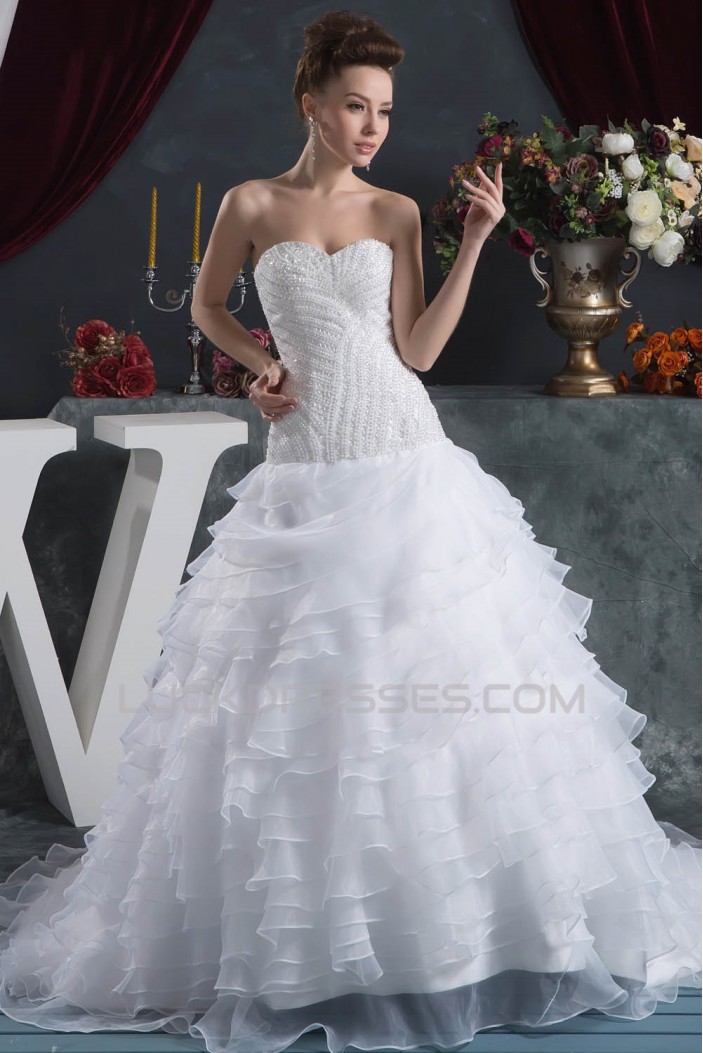Fantastic Satin Organza Ball Gown Sleeveless Sweetheart Beaded Wedding Dresses 2030690
