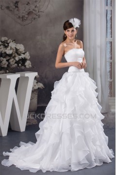 Fantastic Strapless Sleeveless A-Line Satin Wedding Dresses 2030695