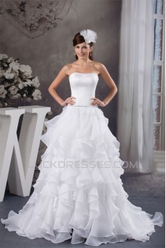 Fantastic Strapless Sleeveless A-Line Satin Wedding Dresses 2030695