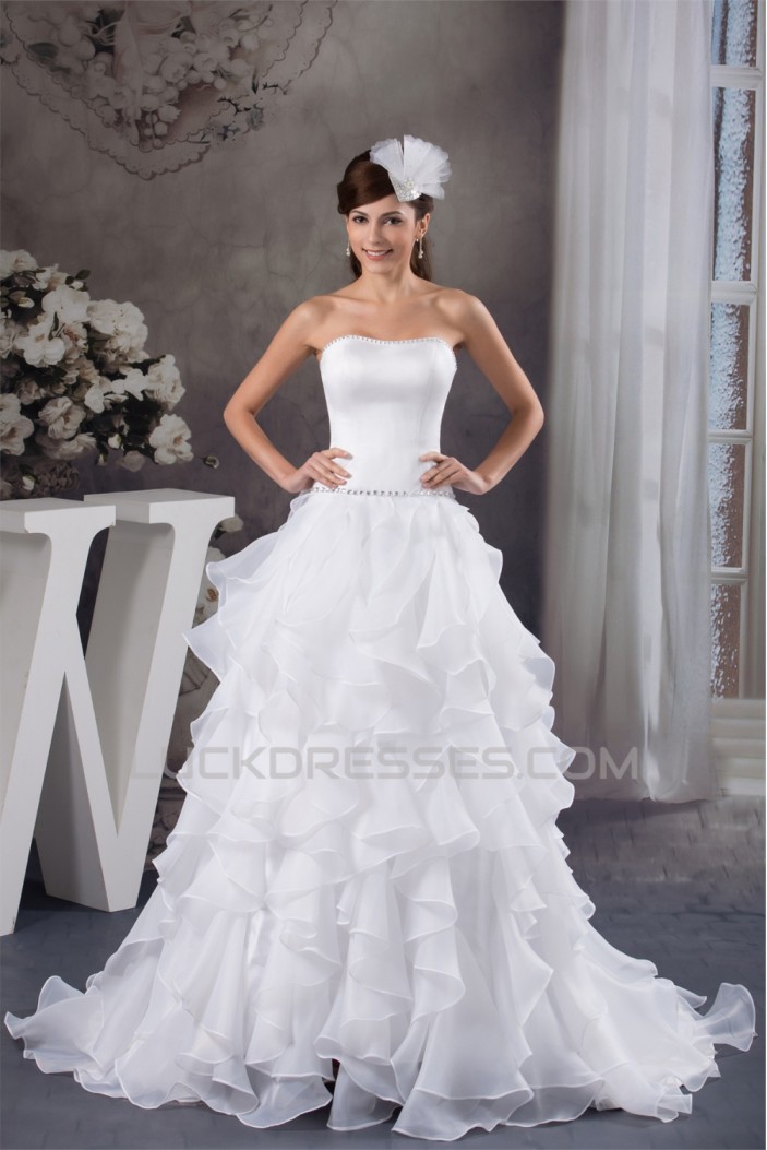 Fantastic Strapless Sleeveless A-Line Satin Wedding Dresses 2030695