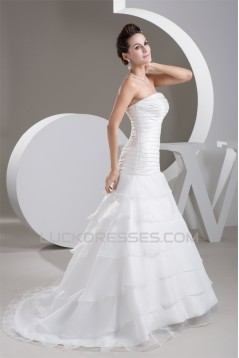 A-Line Satin Sleeveless Strapless Sweet Wedding Dresses 2030697