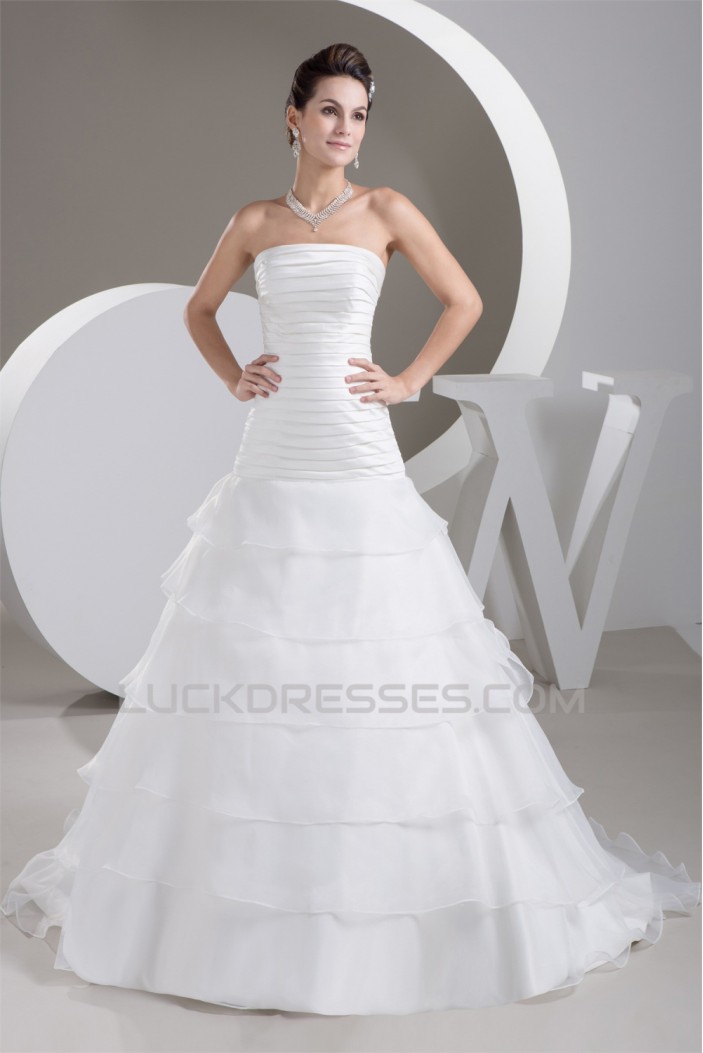 A-Line Satin Sleeveless Strapless Sweet Wedding Dresses 2030697