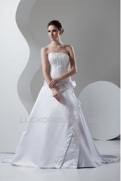 Fashionable A-Line Strapless Satin Sleeveless Wedding Dresses 2030702