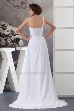 Fashionable One-Shoulder Chiffon Sleeveless A-Line Sweet Wedding Dresses 2030703