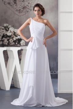 Fashionable One-Shoulder Chiffon Sleeveless A-Line Sweet Wedding Dresses 2030703