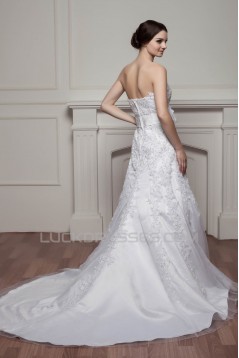 Fashionable Sleeveless A-Line Beaded Lace Strapless Wedding Dresses 2030706