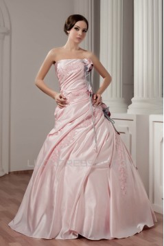 Ball Gown Floor-Length Strapless Handmade Flowers Wedding Dresses 2030712