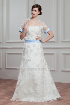 Satin Lace A-Line Short Sleeve Floor-Length Wedding Dresses with A Lace Jacket 2030714
