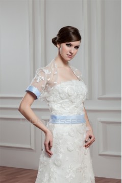 Satin Lace A-Line Short Sleeve Floor-Length Wedding Dresses with A Lace Jacket 2030714