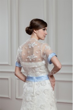 Satin Lace A-Line Short Sleeve Floor-Length Wedding Dresses with A Lace Jacket 2030714