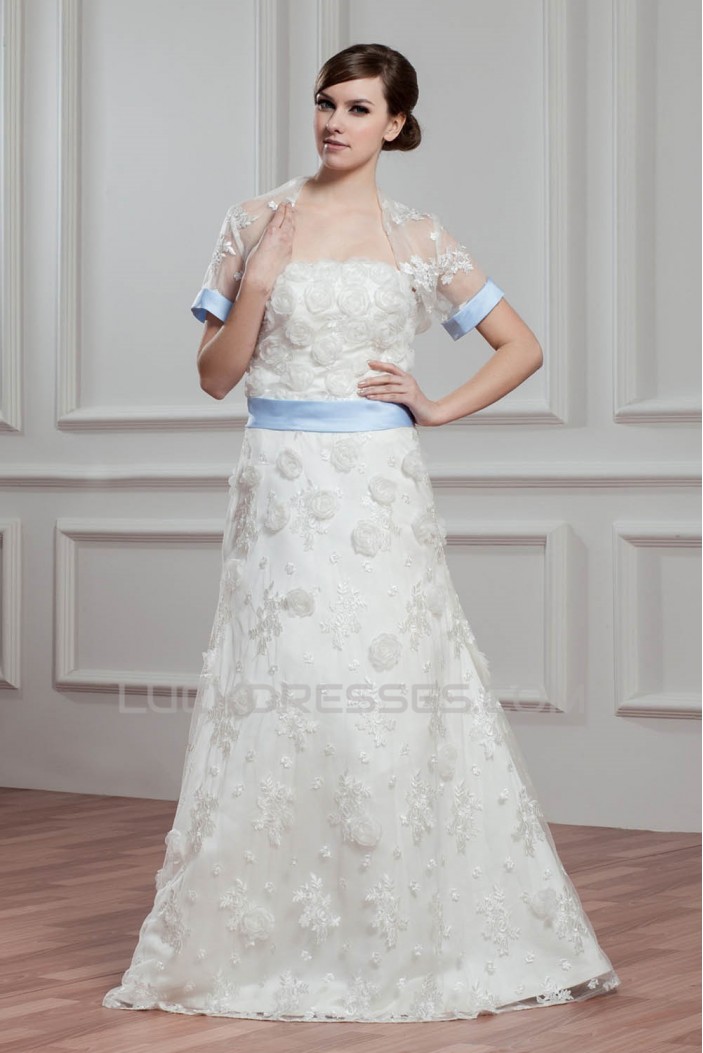 Satin Lace A-Line Short Sleeve Floor-Length Wedding Dresses with A Lace Jacket 2030714