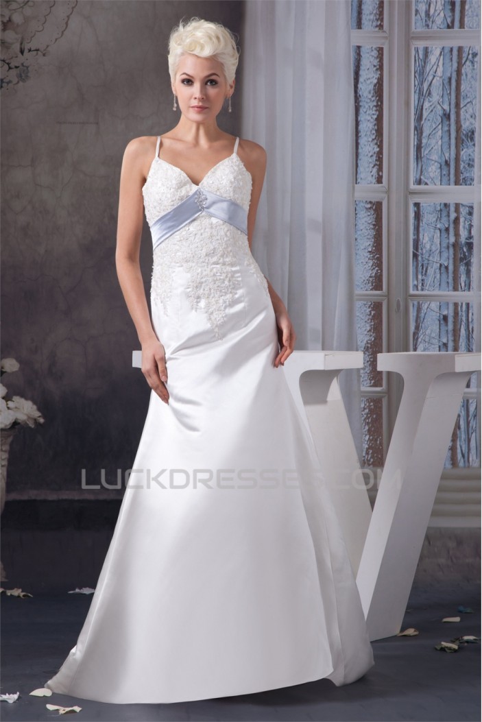 A-Line Spaghetti Straps Sleeveless Lace Wedding Dresses 2030718