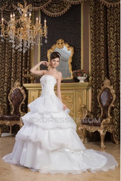 A-Line Strapless Satin Sleeveless Wedding Dresses 2030719