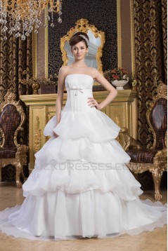 A-Line Strapless Satin Sleeveless Wedding Dresses 2030719
