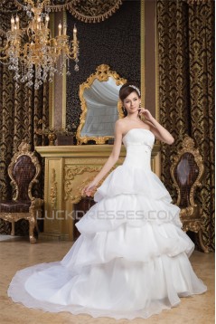 A-Line Strapless Satin Sleeveless Wedding Dresses 2030719