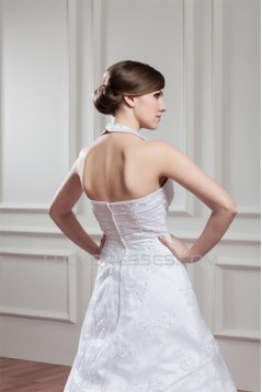 A-Line Satin Organza Sleeveless Halter Beaded Lace Wedding Dresses 2030720