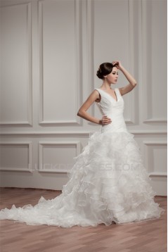 A-Line Sleeveless V-Neck Chapel Train Wedding Dresses 2030722