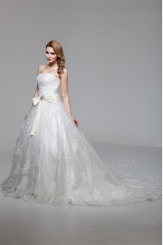 Great Ball Gown Soft Sweetheart Satin Organza Lace Wedding Dresses 2030725