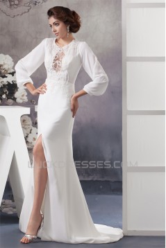Sheath/Column Long Sleeve Sweep Train Best Wedding Dresses 2030726