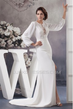 Sheath/Column Long Sleeve Sweep Train Best Wedding Dresses 2030726