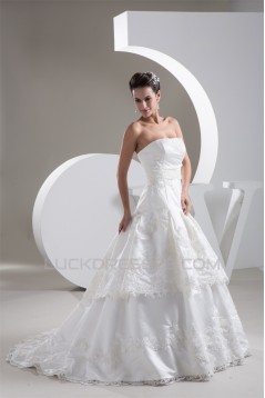 A-Line Great Satin Lace Strapless Sleeveless Wedding Dresses 2030728
