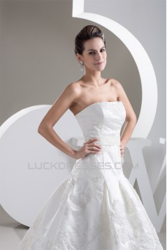 A-Line Great Satin Lace Strapless Sleeveless Wedding Dresses 2030728