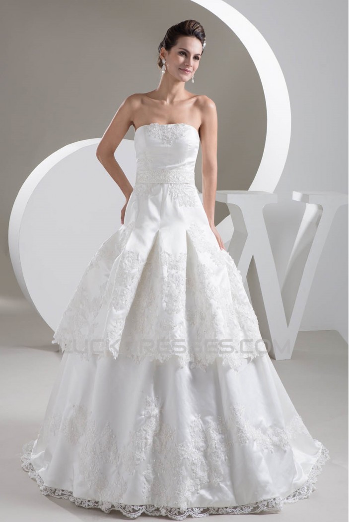 A-Line Great Satin Lace Strapless Sleeveless Wedding Dresses 2030728