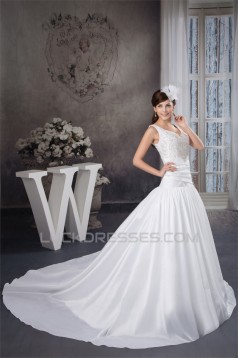 A-Line Straps Sleeveless Satin Taffeta Wedding Dresses 2030733