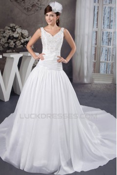 A-Line Straps Sleeveless Satin Taffeta Wedding Dresses 2030733