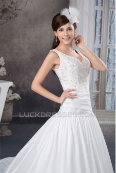 A-Line Straps Sleeveless Satin Taffeta Wedding Dresses 2030733
