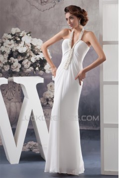Sheath/Column Halter Beaded Chiffon Wedding Dresses 2030736