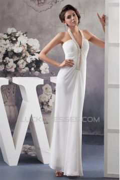 Sheath/Column Halter Beaded Chiffon Wedding Dresses 2030736